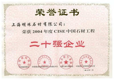 二十强企业荣誉证书